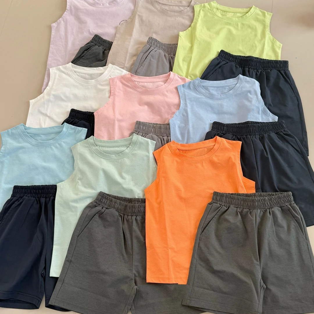 肉肉家-【速干背心两件套】儿童夏季亲肤纯色休闲运动户外套装