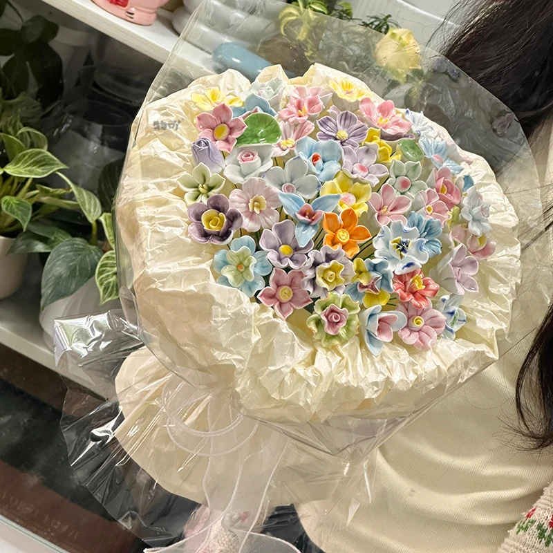 成品景德镇陶瓷花束创意陶瓷花仿真手捧花永生花女友闺蜜生日礼物