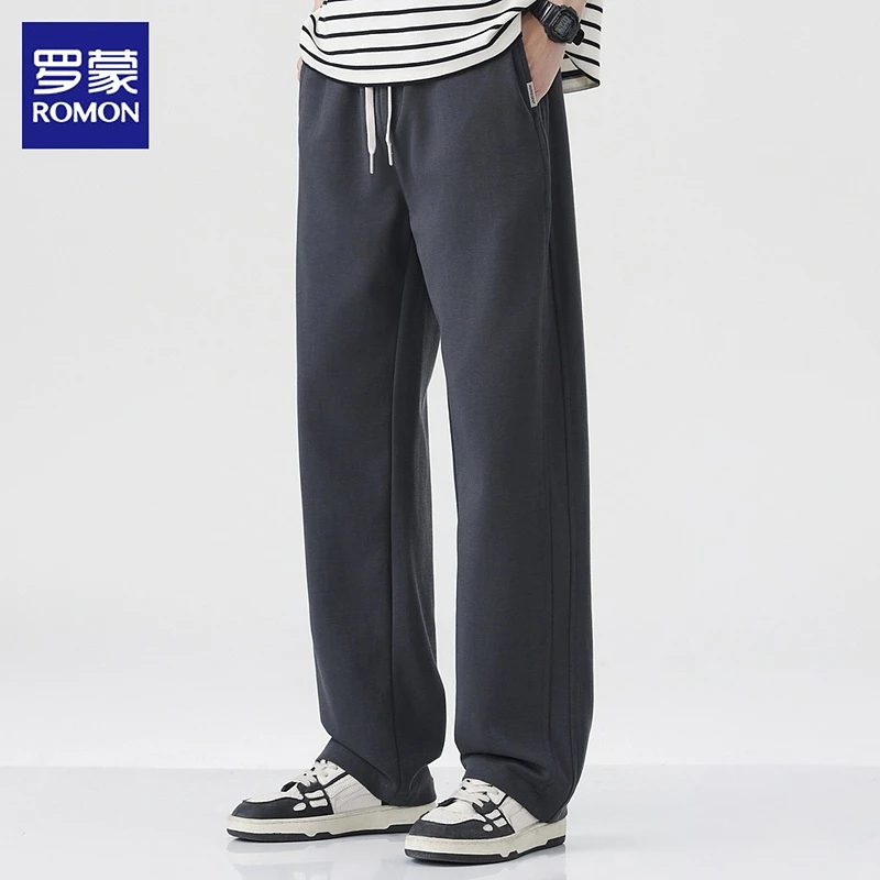 罗蒙男士休闲裤2025秋季新款美式垂感运动潮流痞帅阔腿长裤子男裤