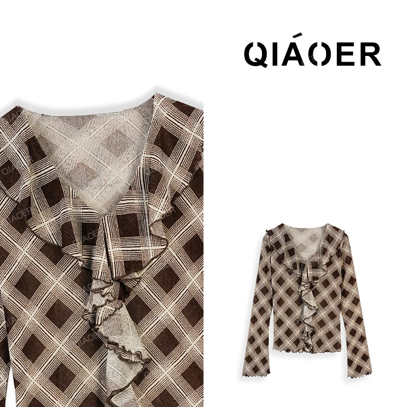 乔儿定制【秋分格调小衫】显瘦气质女人味百搭上衣女时尚格子长袖t