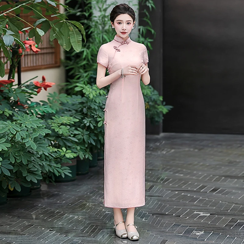 2025春夏新款真丝旗袍中式桑蚕丝连衣裙A288减龄送考宴席日常可穿