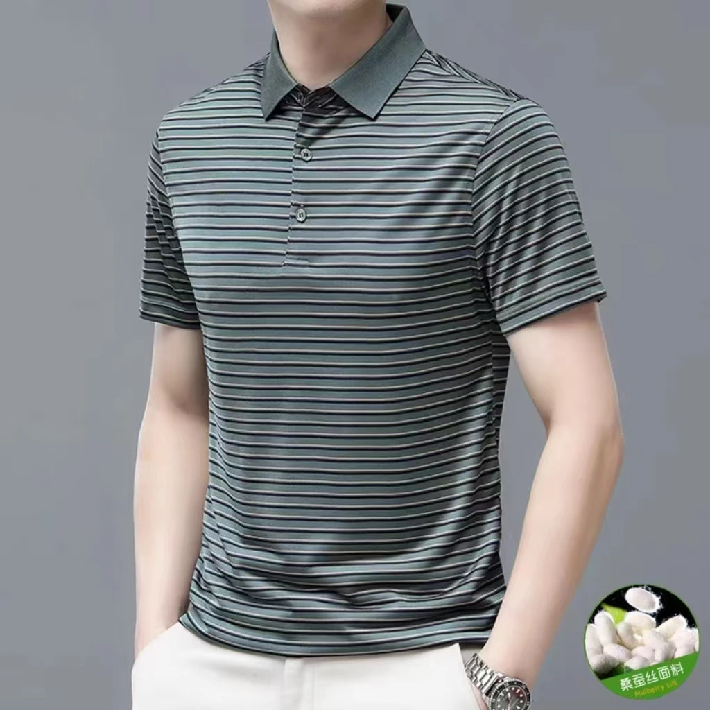 【6A级可机洗纯金蚕丝】男士短袖t恤2025夏季新款商务polo衫303