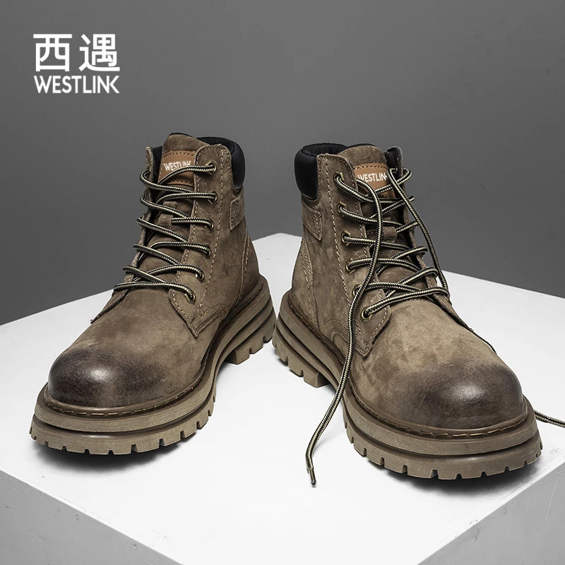 Westlink/西遇【双11好物】纯色复古马丁靴男生系带男鞋户外工装靴