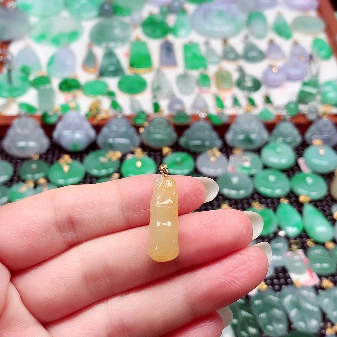 翡翠18K金镶嵌吊坠(不含链)