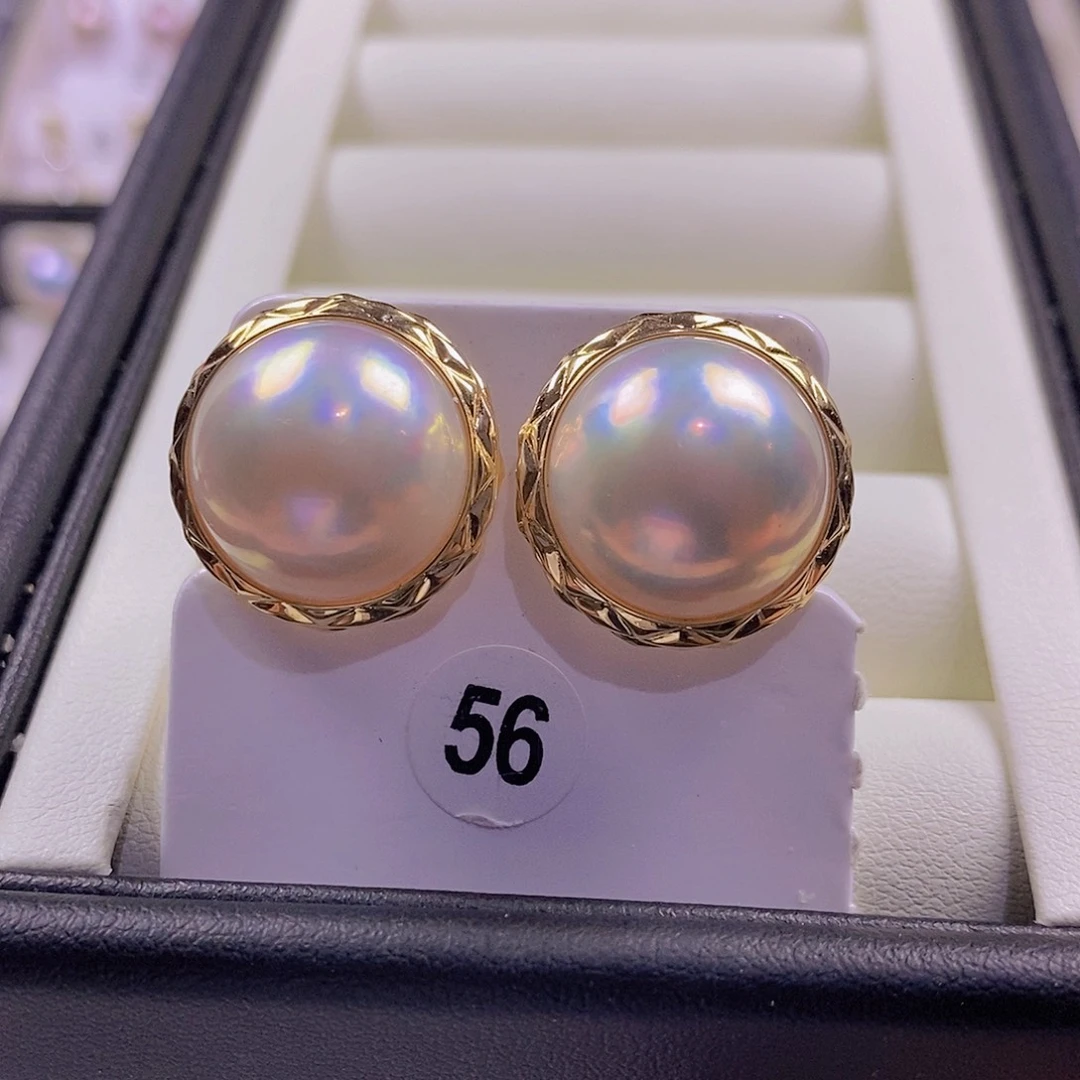 耳饰18K金镶嵌拼合珍珠（马贝珠）