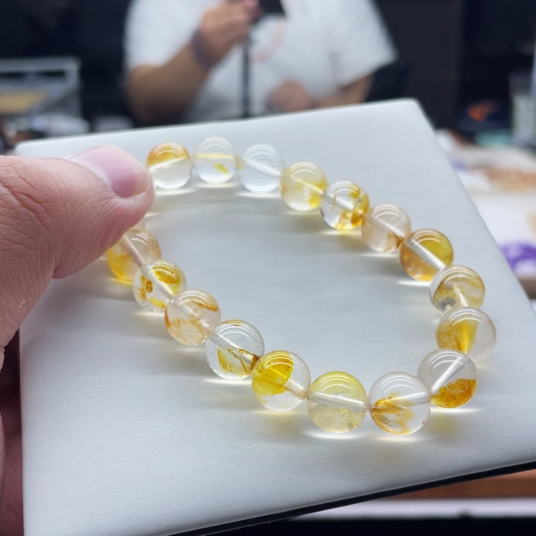未镶嵌手链水晶黄浇花手串10mm