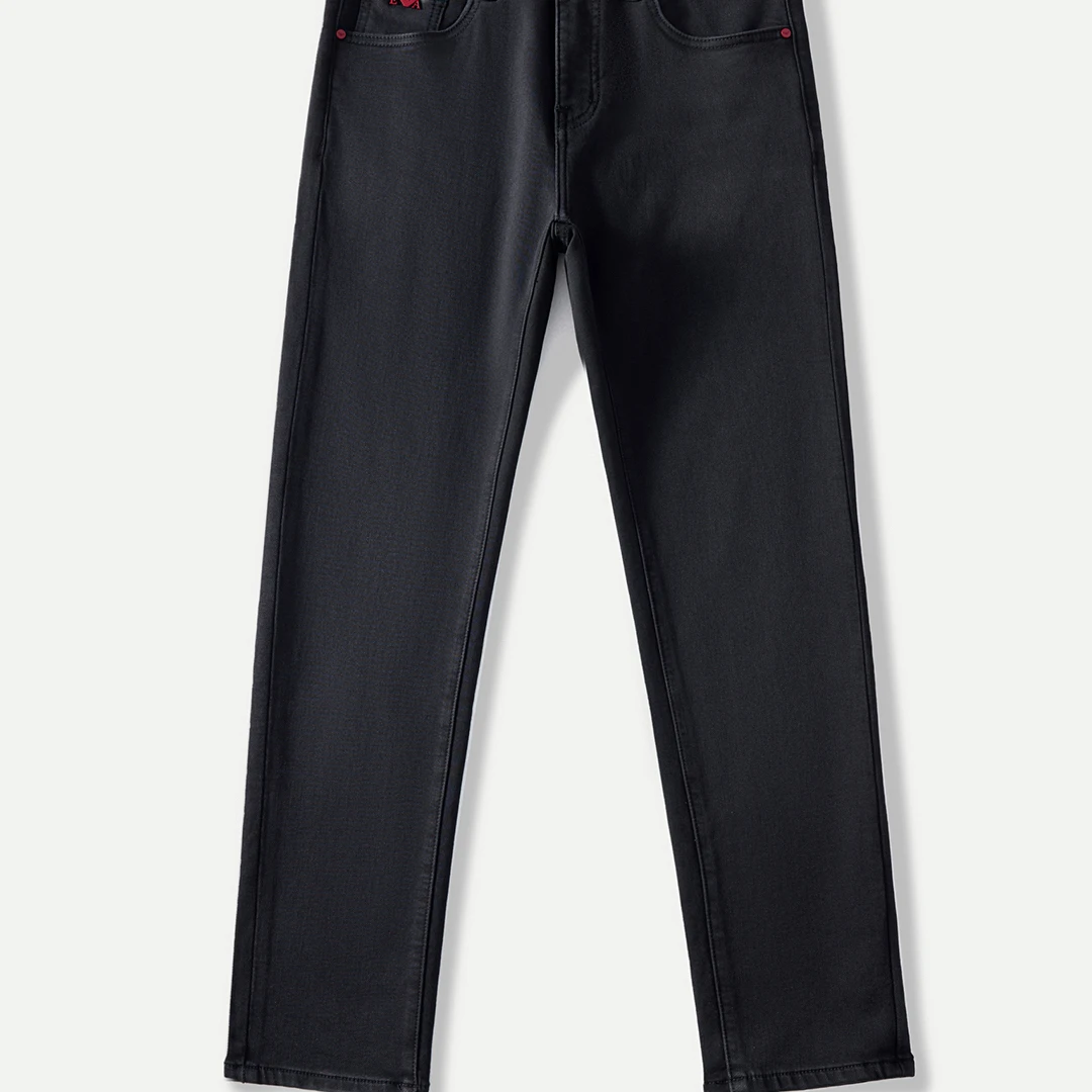 若晴商贸 2025秋冬厚款中腰水洗黑灰色男牛仔裤轻奢修身小直筒裤