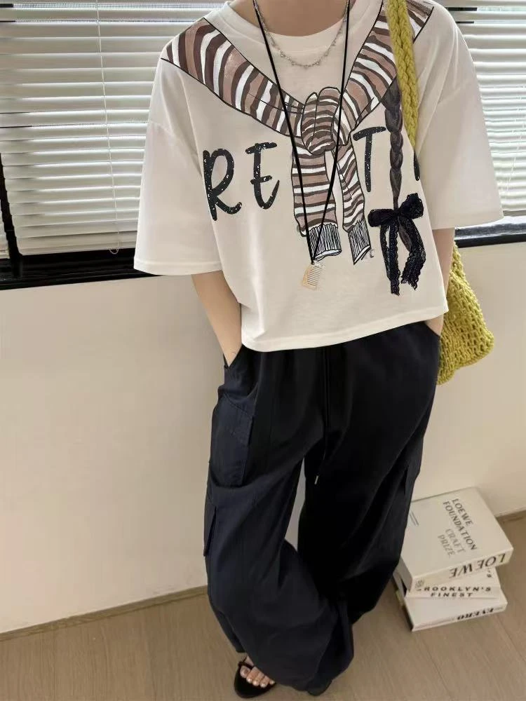 深圳南油高货zz海军韩版短袖舒适印花T恤花朵印花t恤休闲个性显瘦