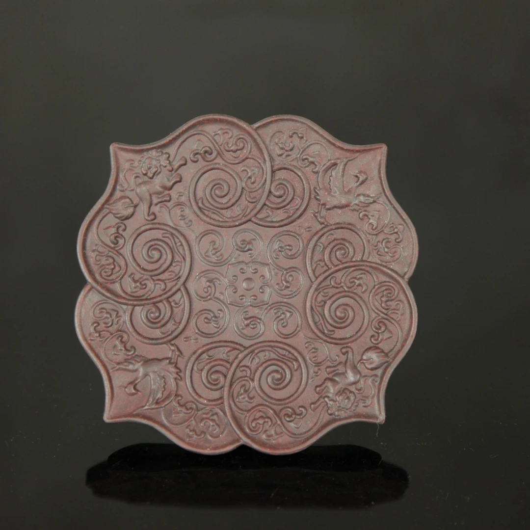 紫砂 紫泥浮雕立体杯垫 迷你壶承