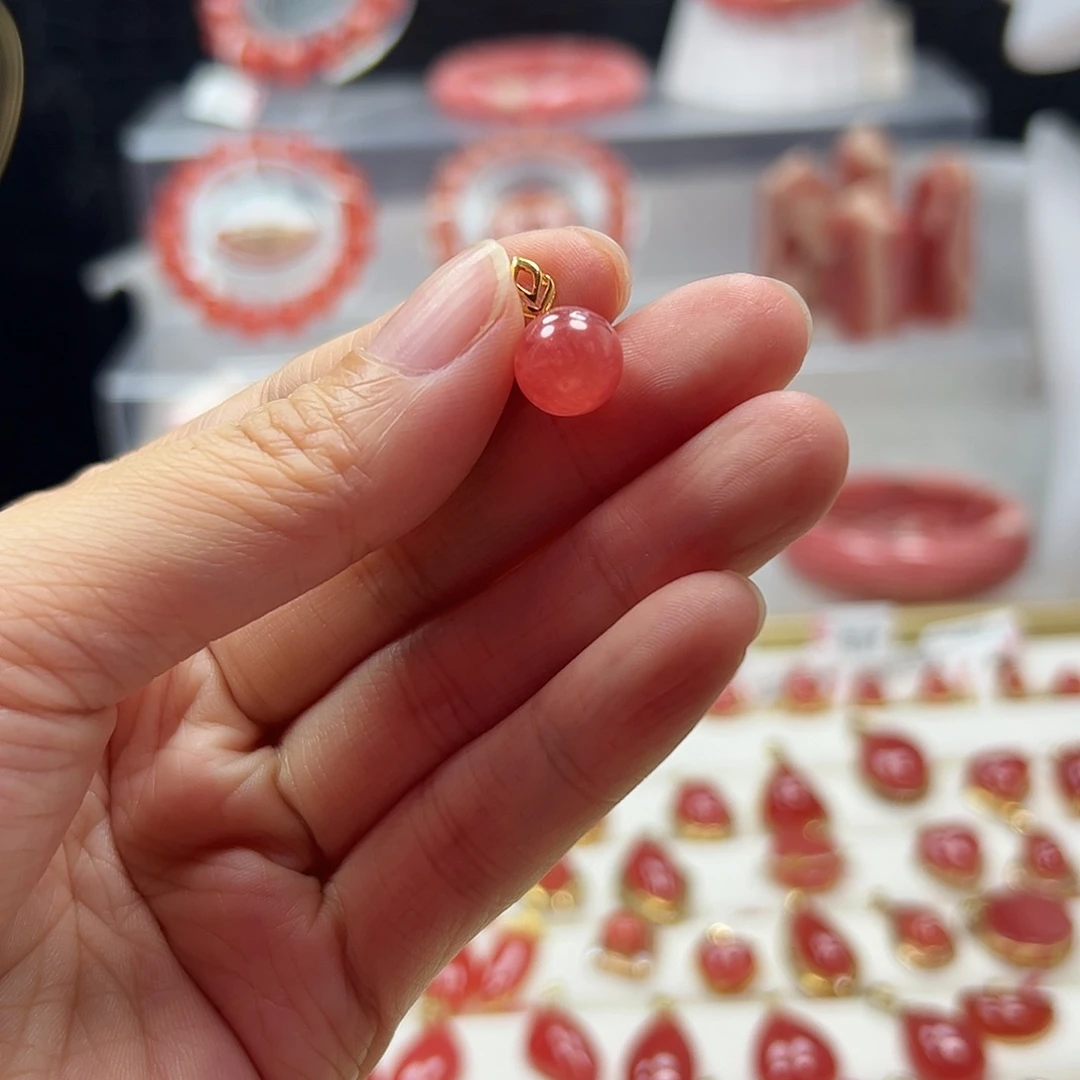 菱锰矿（红纹石）18K金镶嵌吊坠(不含链)