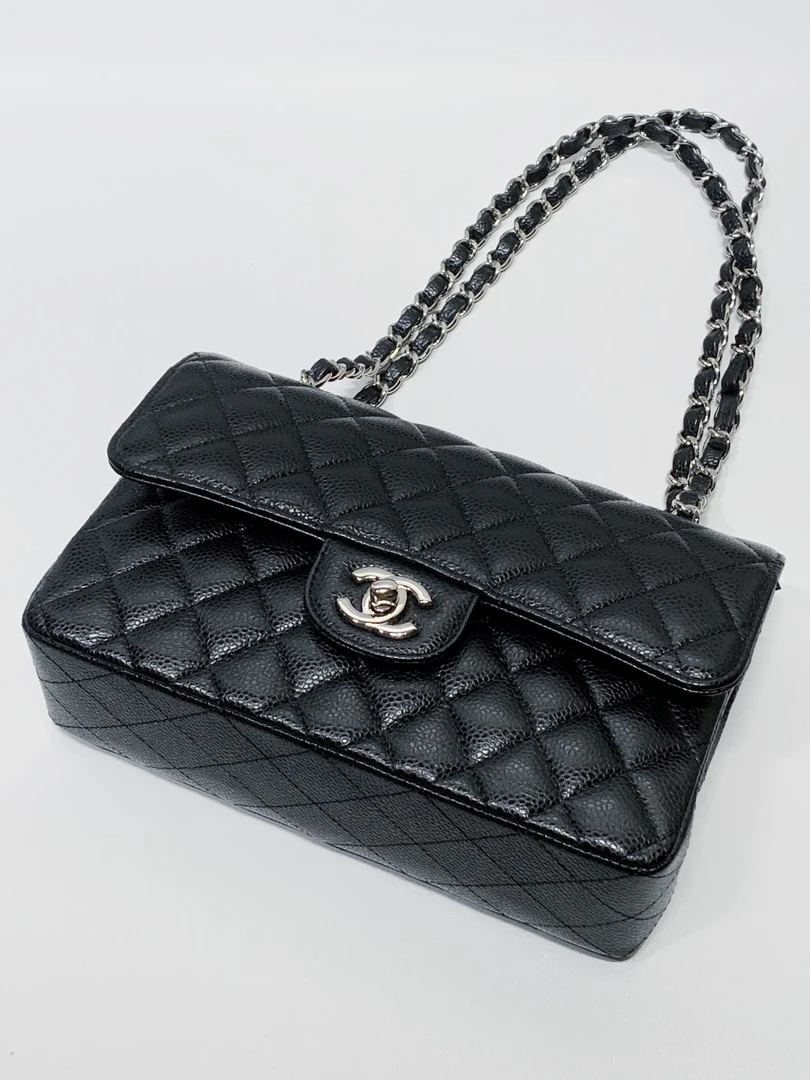 99新 Chanel/香奈儿 黑银荔枝纹小号CF 单肩包30开/12784274