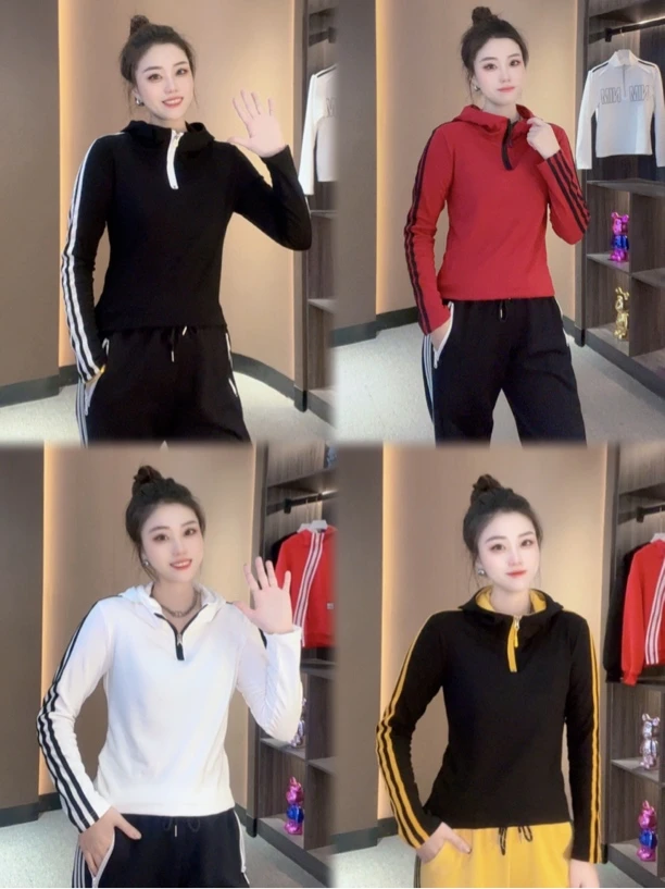 设计感半拉链韩版连帽卫衣女早春新款时尚内搭打底衫T恤上衣