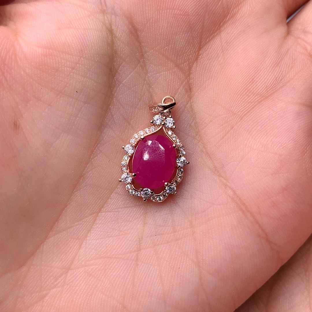 红宝石颈饰银S925镶嵌