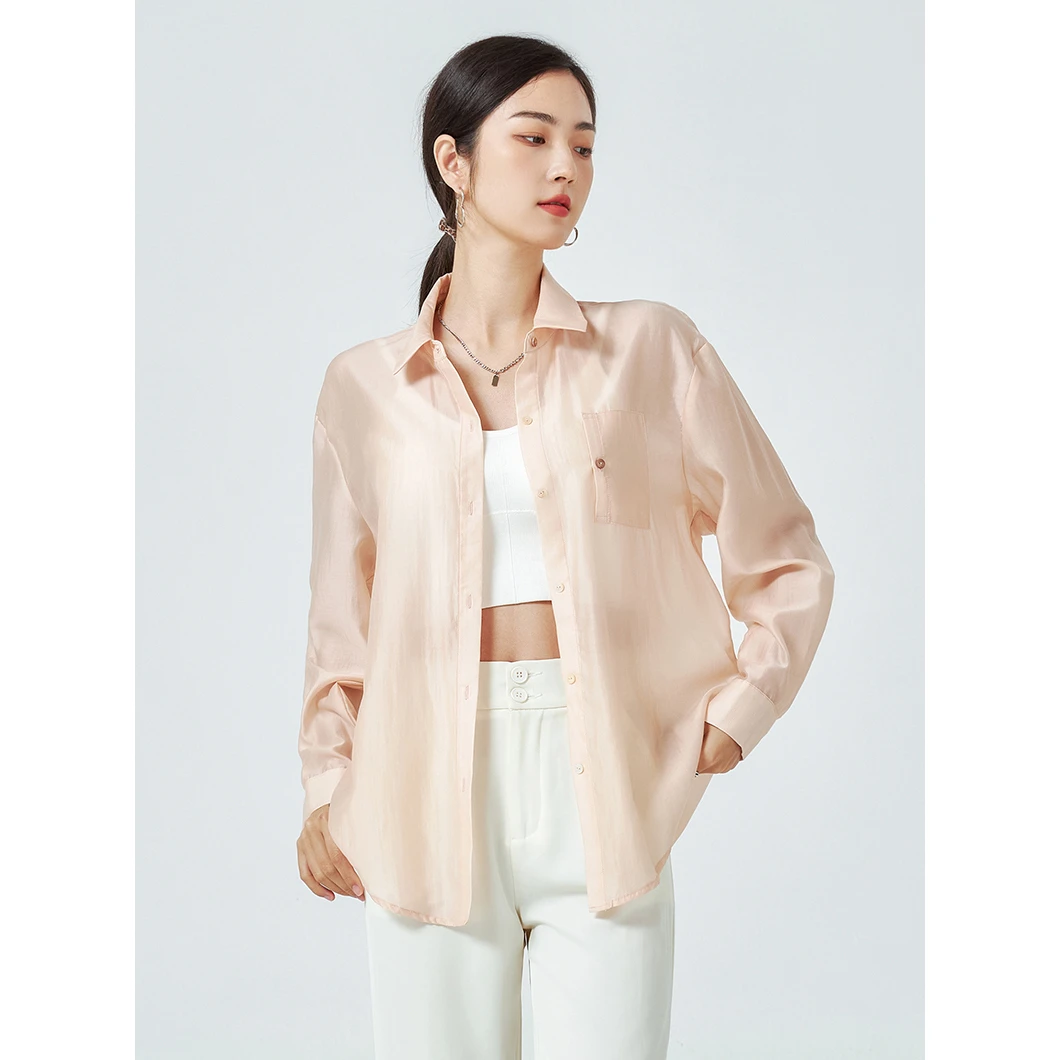 门店45&9！马卡龙色系！莱赛尔天丝/真丝般薄款防晒长袖衬衫C21041