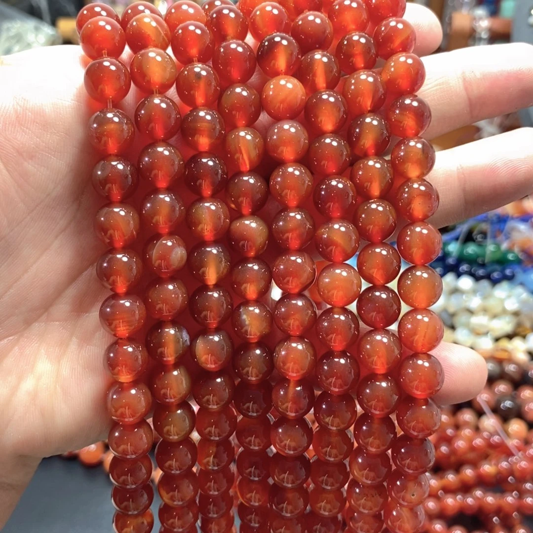 玛瑙/玉髓未镶嵌珠宝半成品红玛瑙一条卡10mm