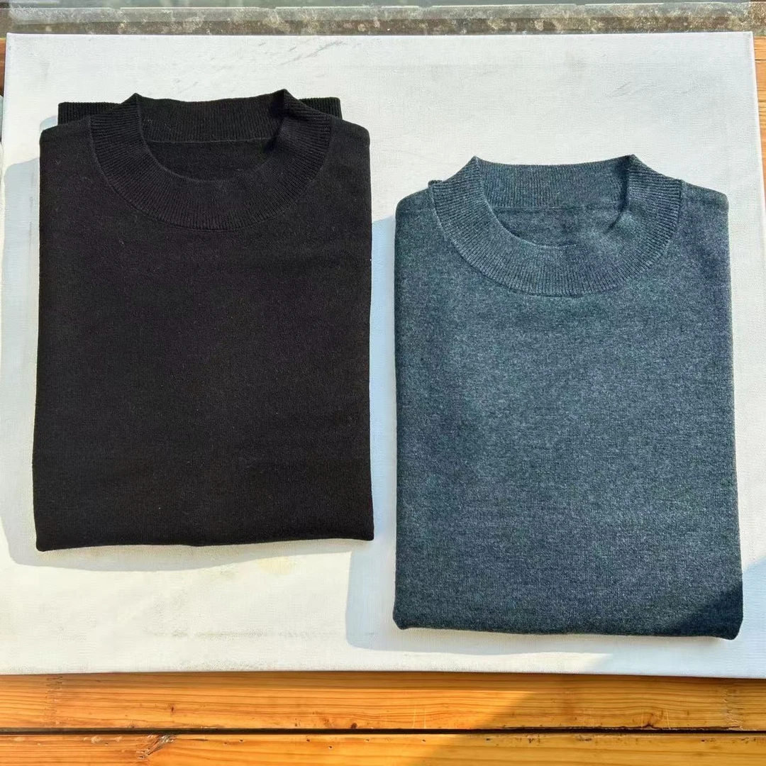 90 100%绵羊毛 单层半高领宽松版型光板百搭羊毛衫