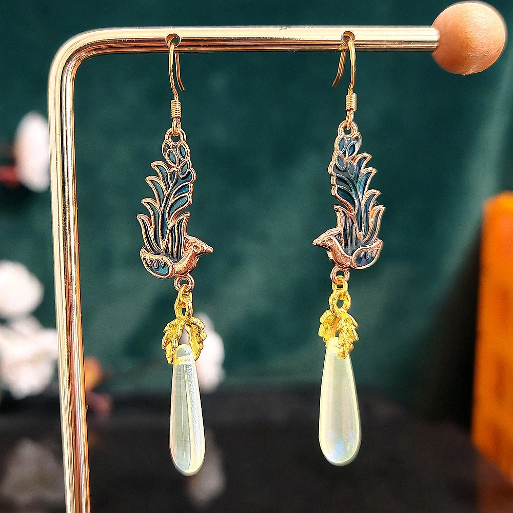 多吉米 合金耳饰 灵雀衔玉耳环耳饰新中式配古装汉服旗袍马面裙