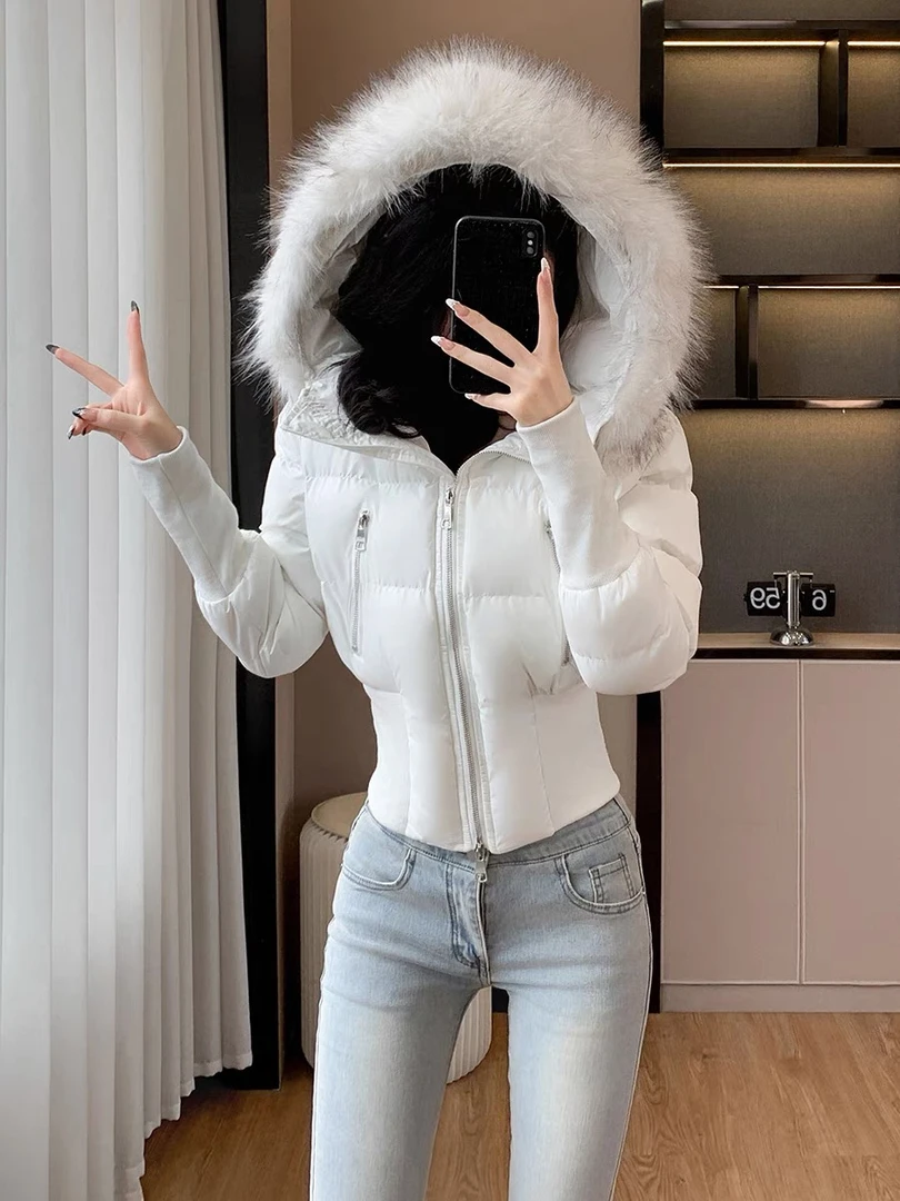 小蛮腰新款保暖短款连帽毛领可拆修身显瘦棉服