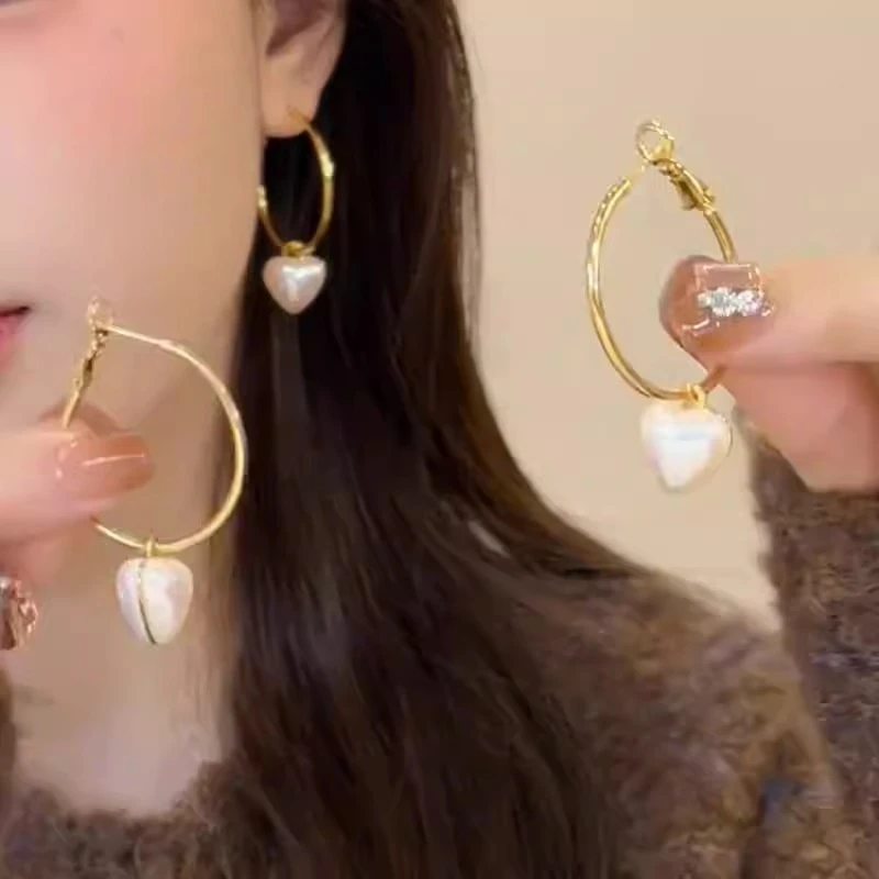 铜合金耳饰 S925银针潮款爱心耳圈一款两戴简约时尚圆圈耳环气质