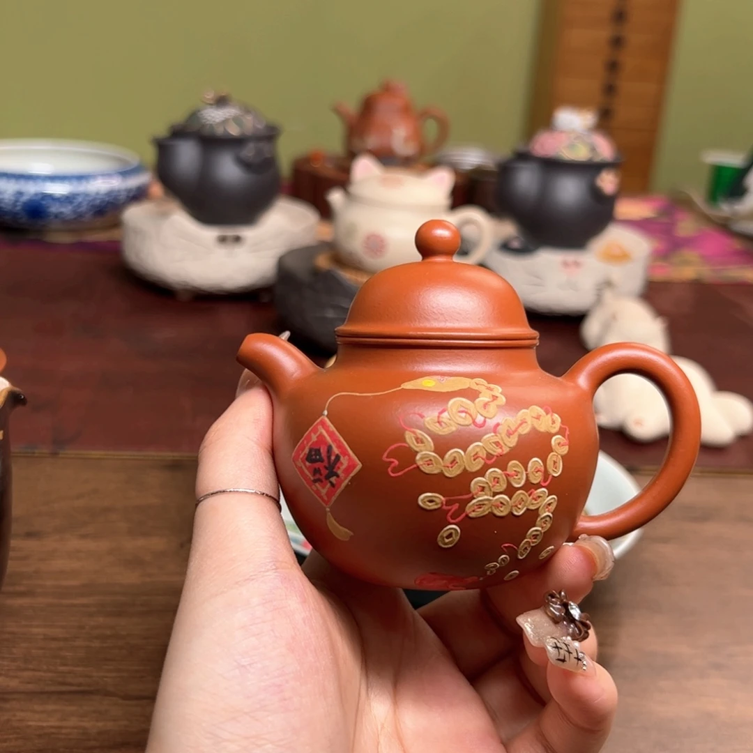 茶杯紫砂腰缠万贯 朱泥掇球 125ml
