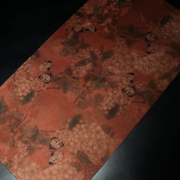 蝴蝶绣球香云纱茶席干泡垫