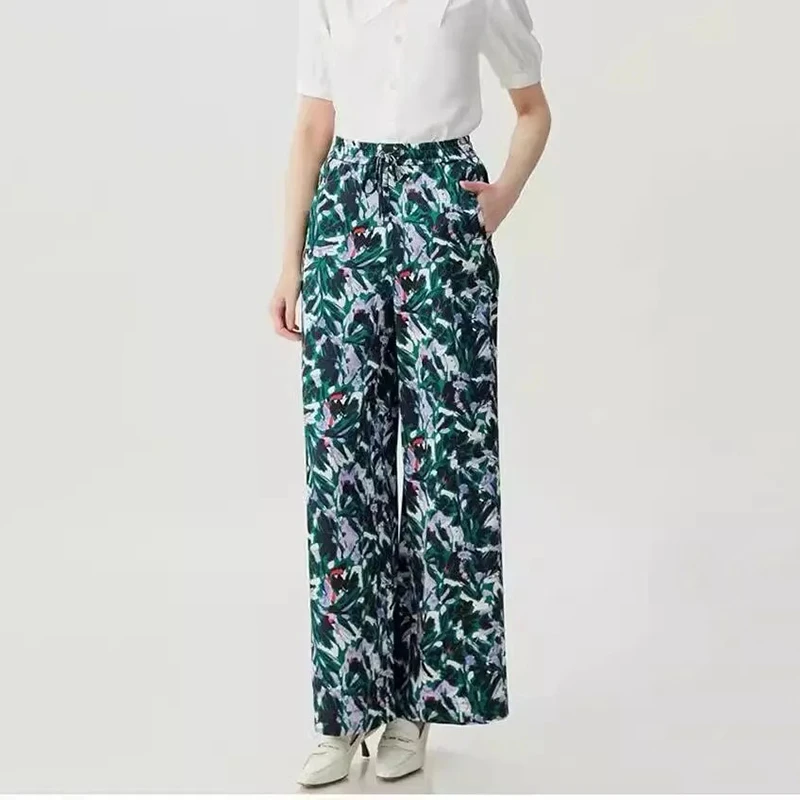 商场同款2025年春夏新款时尚百搭显瘦印花直筒休闲长裤女5100552