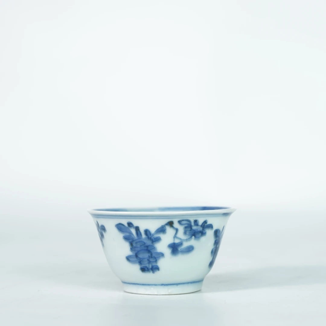 LABC251116006【十竹斋】清康熙折枝花卉青花茶圆