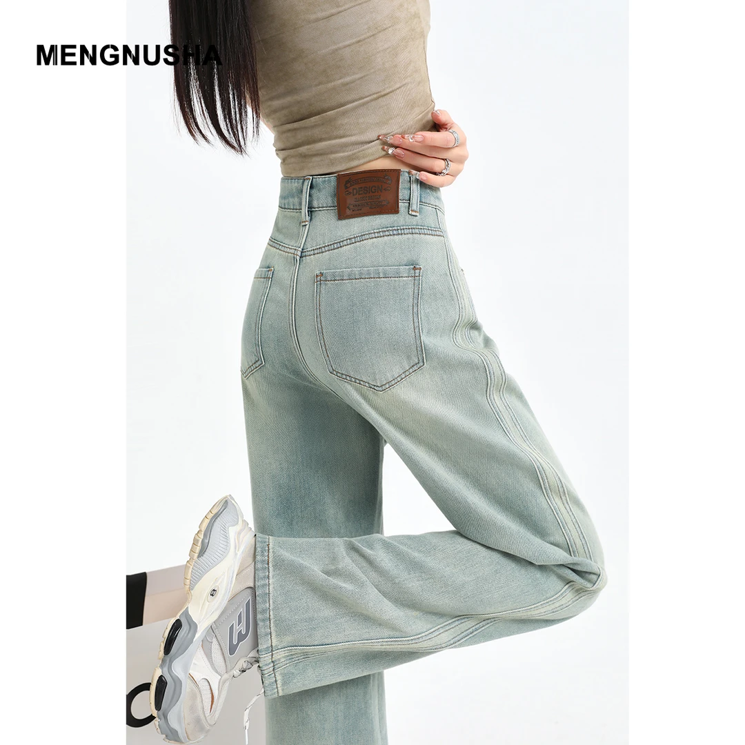 浅色窄版阔腿牛仔裤女冬季新款小个子百搭高腰宽松显瘦垂感直筒裤
