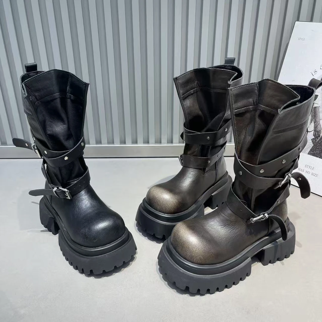 欧货爆款2025年新款时尚厚底增高马丁靴女英伦风百搭短靴机车靴