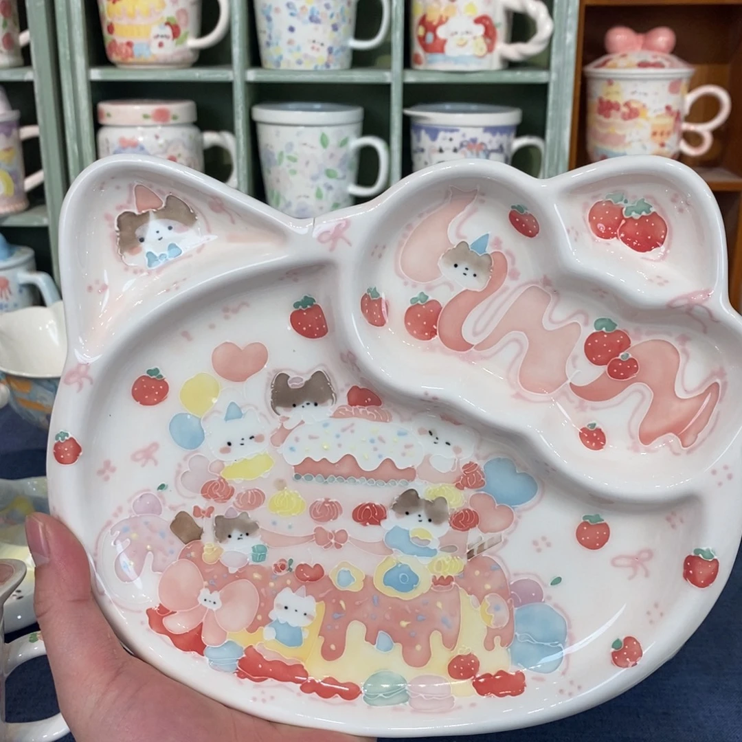 瓷片小猫蛋糕盘子微瑕