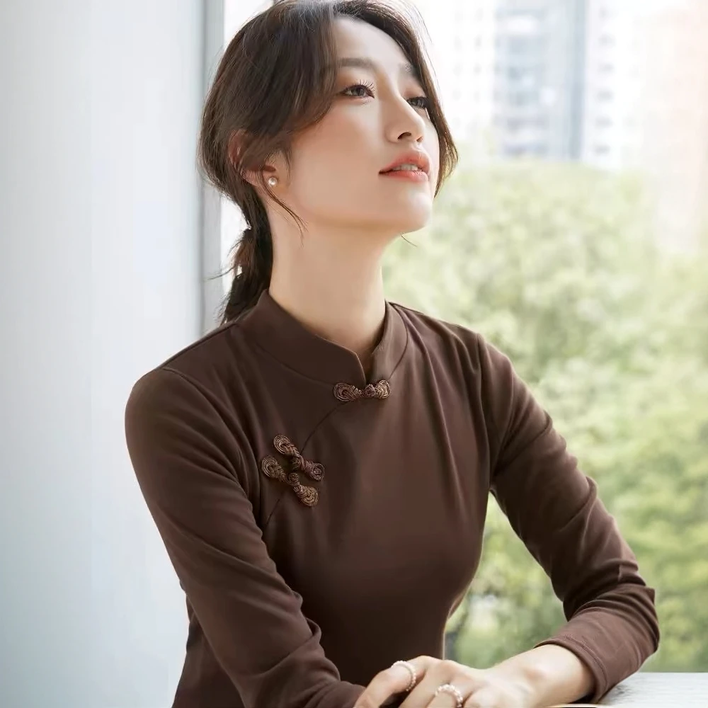 2027冰川暖皮盘扣磨毛椰油养肤衣长袖中领舒适中式打底衫/K1-3