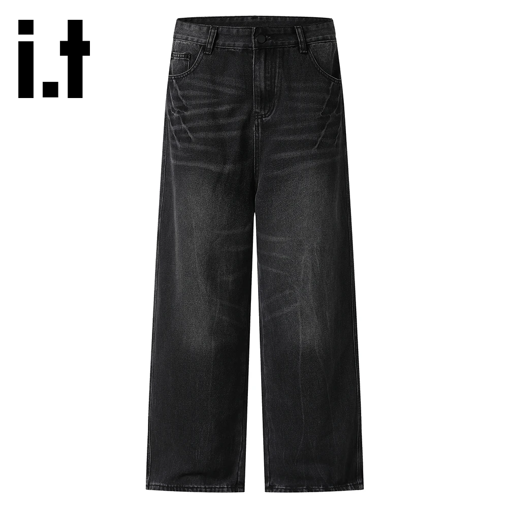 it:CHOCOOLATE190高个子加长款牛仔裤男秋季新款闪电纹宽松阔腿裤