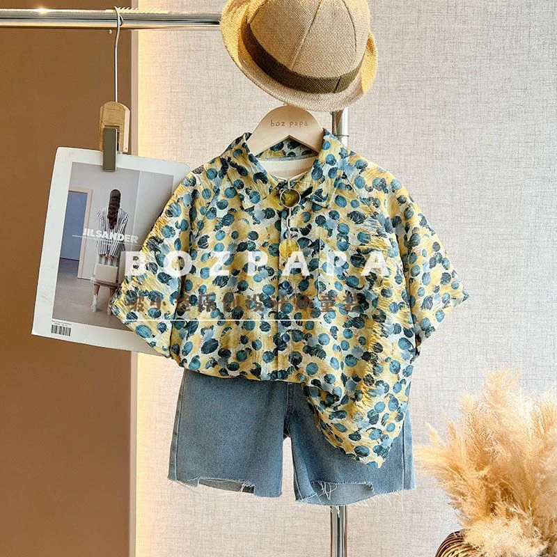 斑点油画满印休闲短袖衬衫