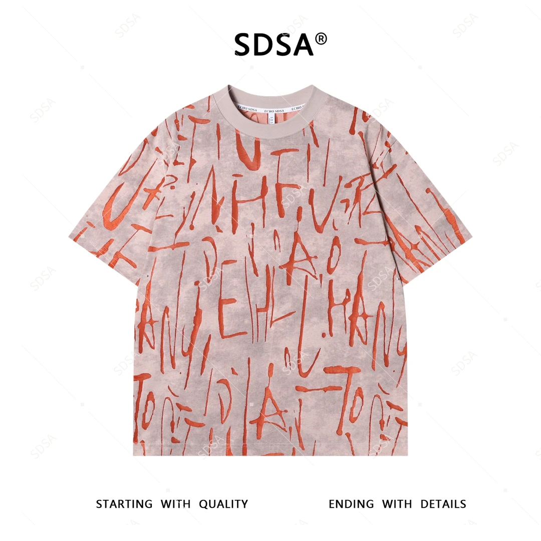 SDSA夏季高级感新款男士撞色割破设计圆领短袖T恤重磅圆领上衣潮