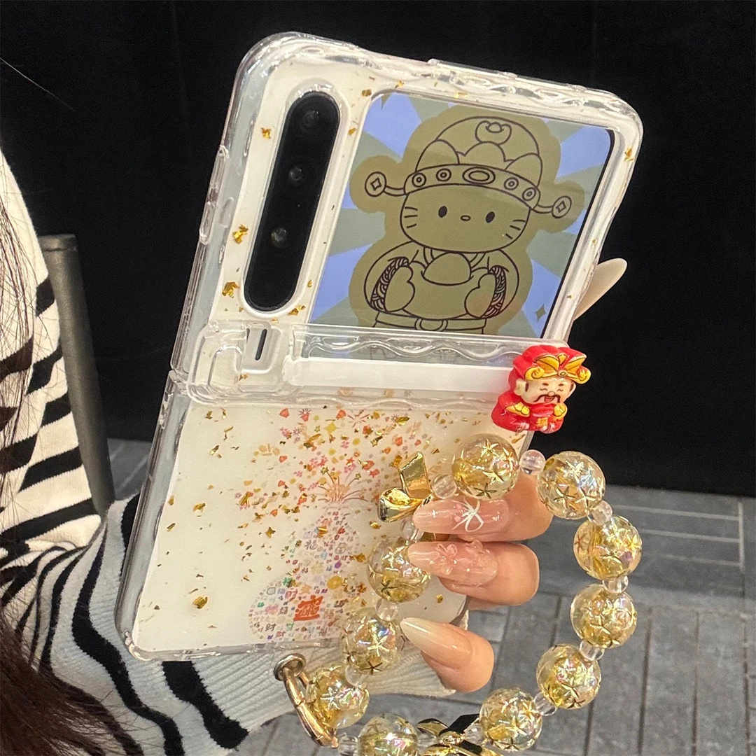 适用华为purax典藏版折叠屏手机壳PuraX白色滴胶金箔百福葫芦链条