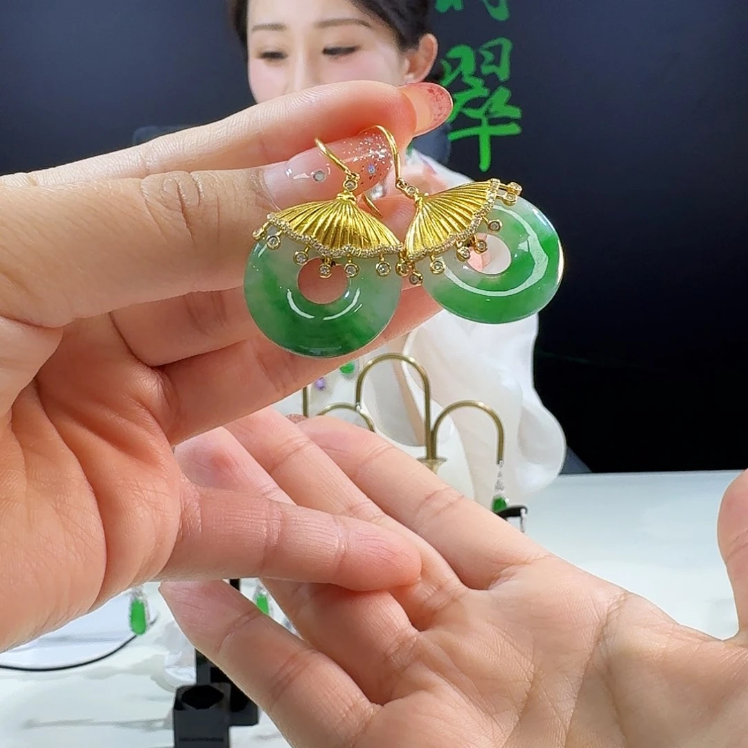 翡翠耳饰18K金镶嵌18k镶嵌