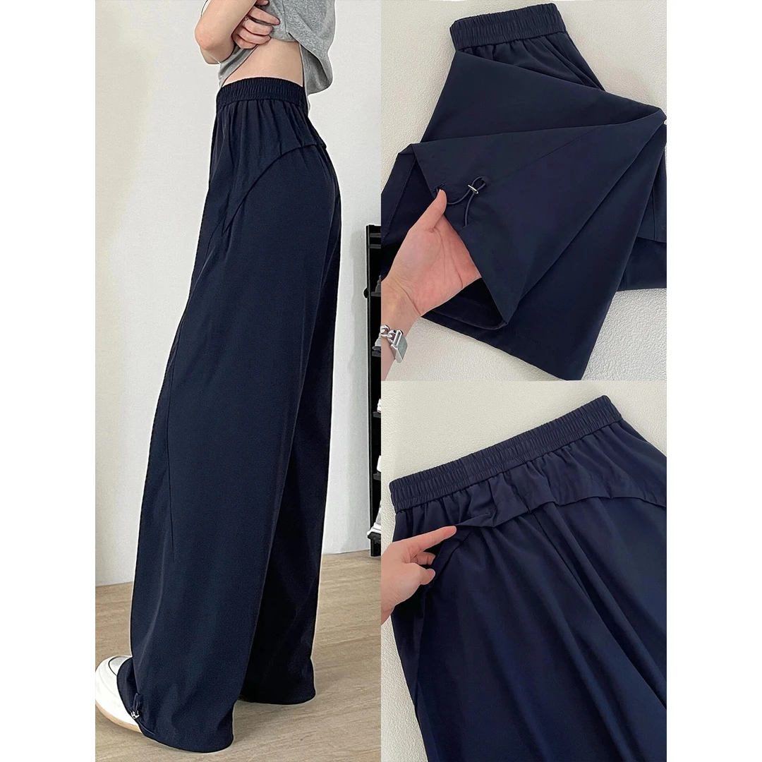 美式黑色束脚工装裤女夏季薄款胖妹妹mm高腰显瘦梨形身材阔腿裤子