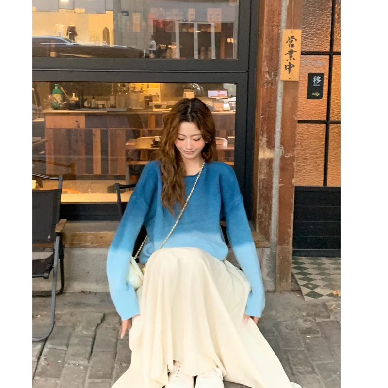 Basic House/百家好新款渐变彩色时尚显瘦针织毛衣 B0825C50772