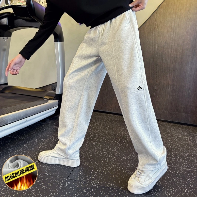 拼接设计感加绒裤子男秋冬款加厚直筒裤2025新款男士宽松休闲长裤