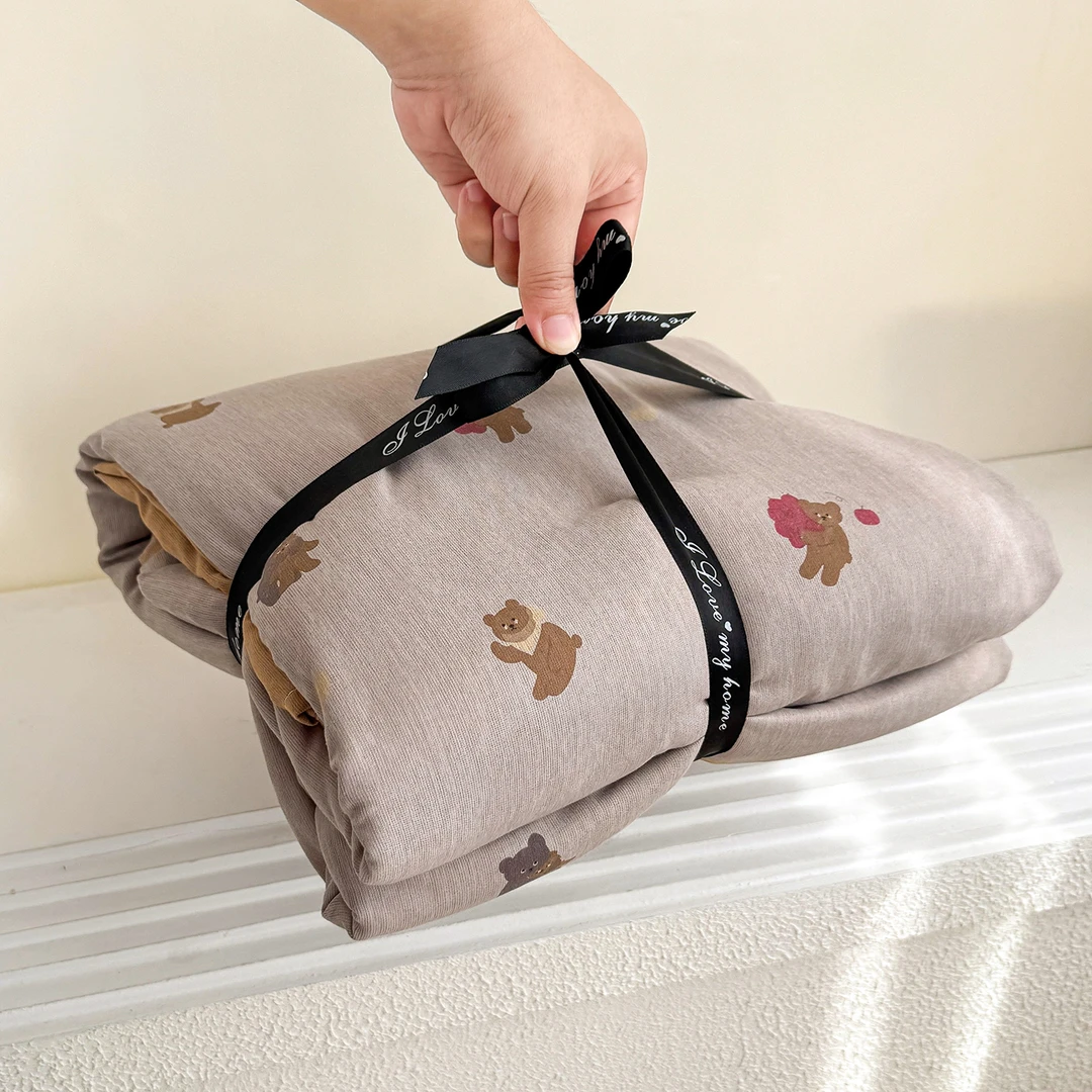 ZH 0808 秋冬新款加厚磨毛色织暖绒系列针织四件套 小熊一家