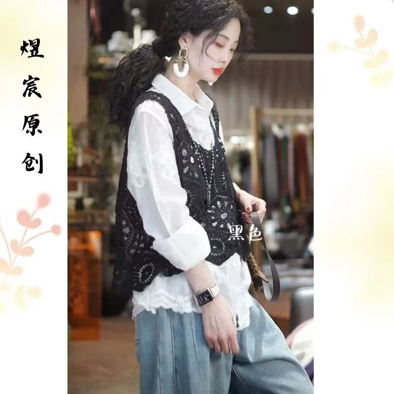 煜宸原创❀【98621】复古时尚纯色淑女马甲百搭无袖气质棉线上衣