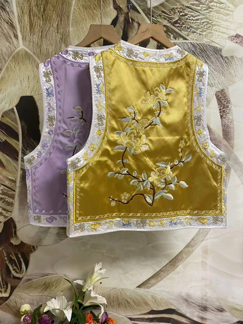 斜襟套装传统圆领民族服民族风服装马夹刺绣开衫纽扣