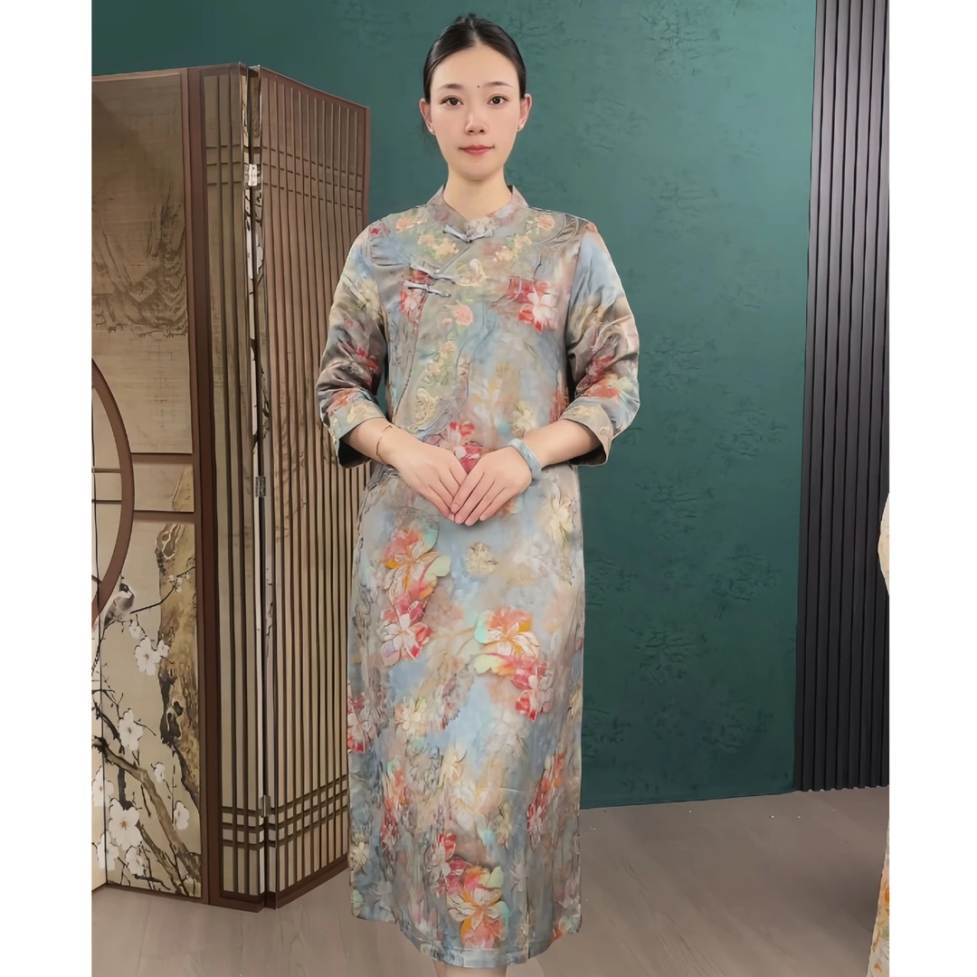 锦绘繁花-2025年夏季新款气质复古提花新中式连衣裙