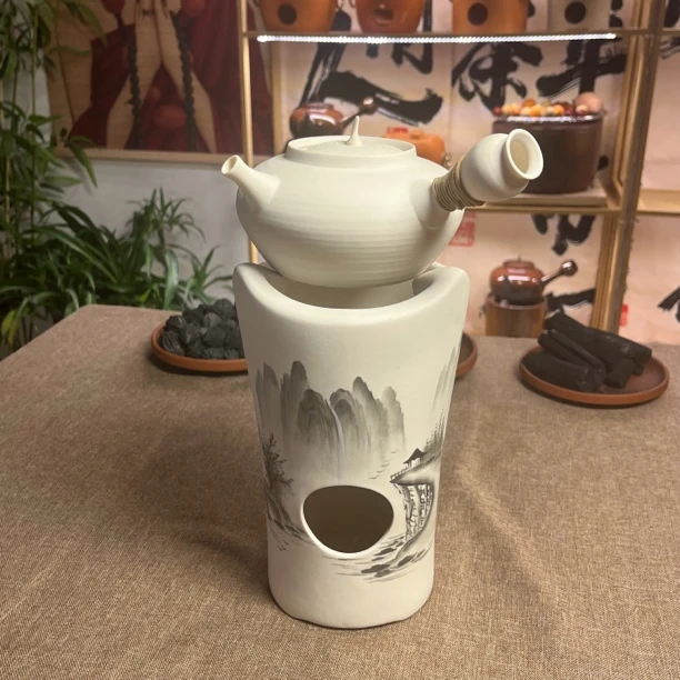白泥纯手绘煮茶炭风功夫茶烧水户外茶软装家用摆件小火碳
