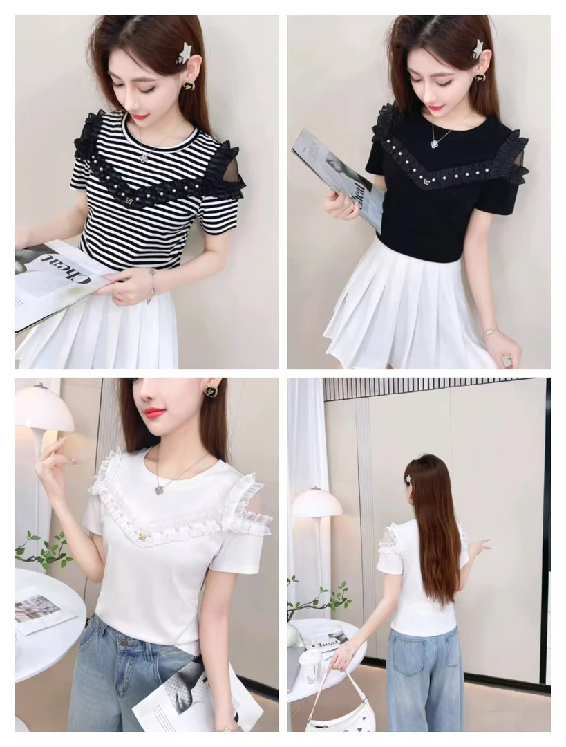夏季拼接荷叶边显白气质上衣3903