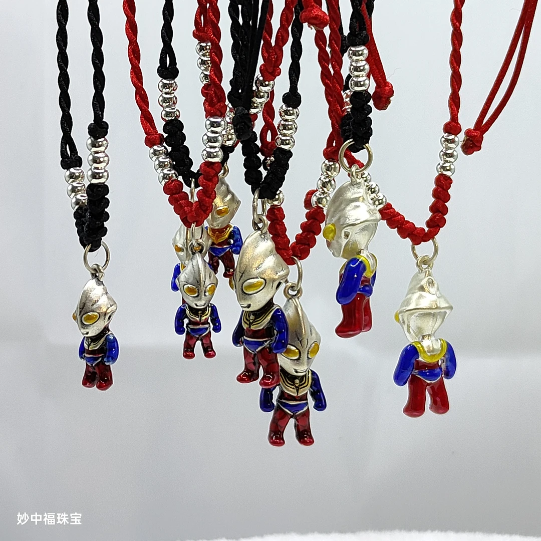 吊坠足银 纯银999迪迦奥特曼项链吊坠卡通烧蓝爆款学生版儿童礼物