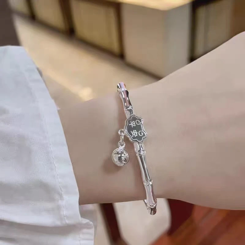 足银手镯 【C30】竹节平安手镯推拉可调节简约精致百搭