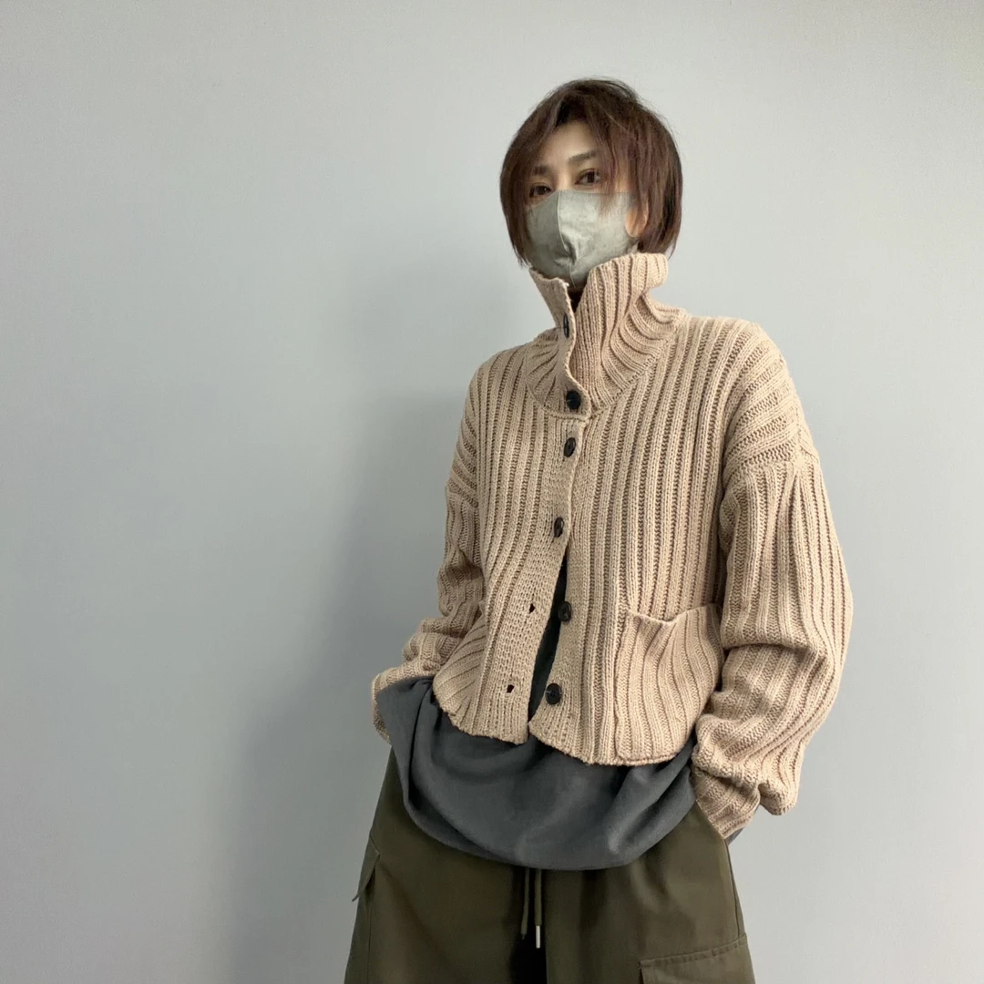 S128短阔高领复古毛衫休闲百搭街拍慵懒风宽松