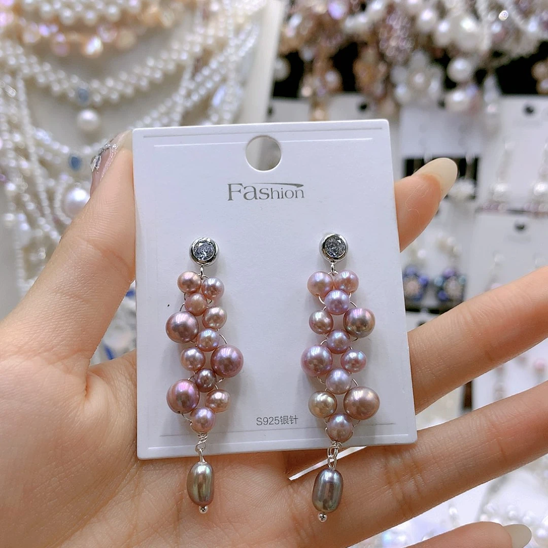 银S925镶嵌耳饰淡水珍珠清*
