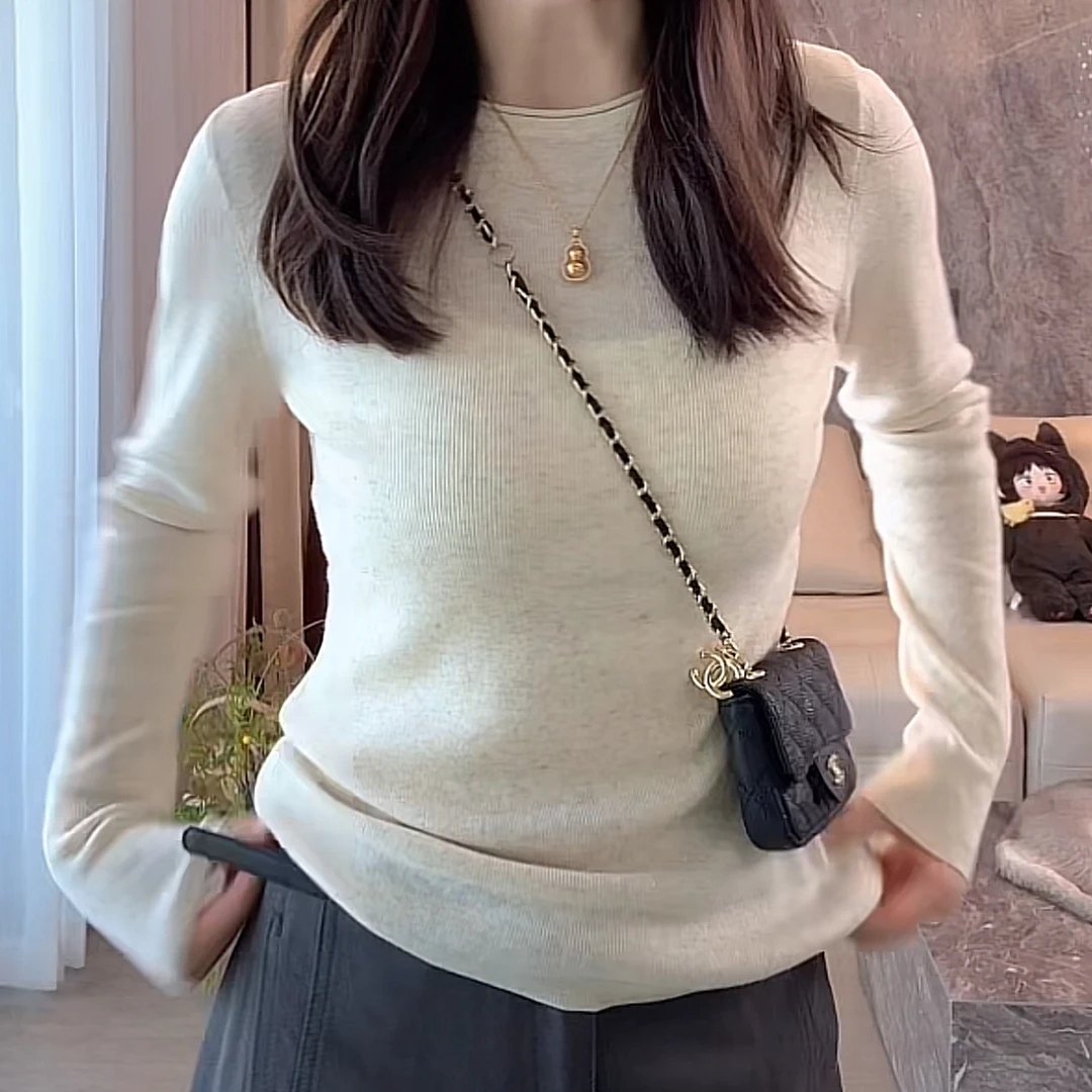 琥珀流光风彩点针织长袖打底衫女2025秋季新款气质修身显瘦上衣